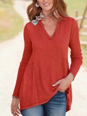Sundance Rust V-Neck Thermal Henley Tunic.